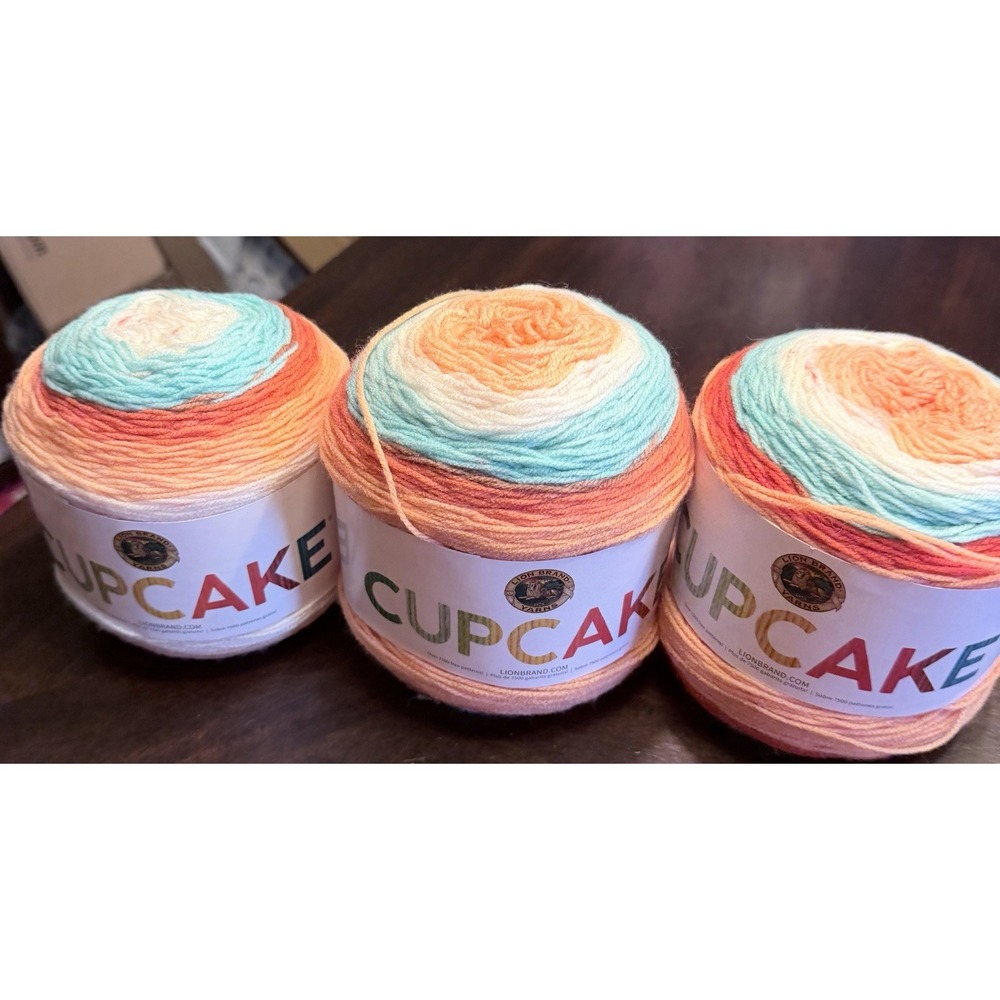 Lion Brand Cupcake Self Striping Yarn Sea Breeze 213. Lot of 3